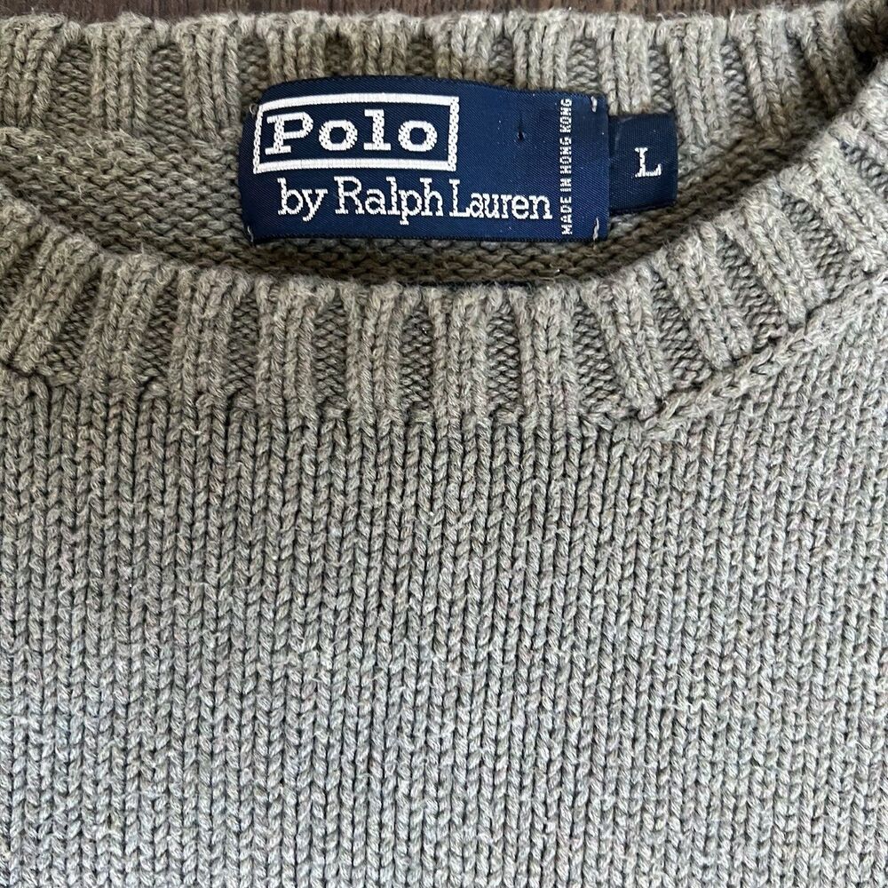 Vintage Polo Ralph Lauren Sweater Men's Size Large Khaki Green Embroidered Logo - Picture 4 of 11
